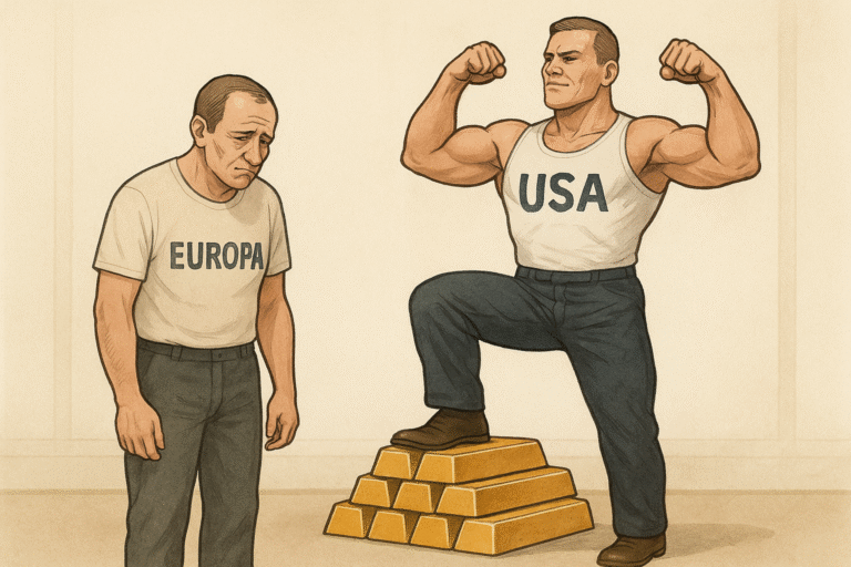 Bilde av svakt europa og sterkt usa formidlet som to menn