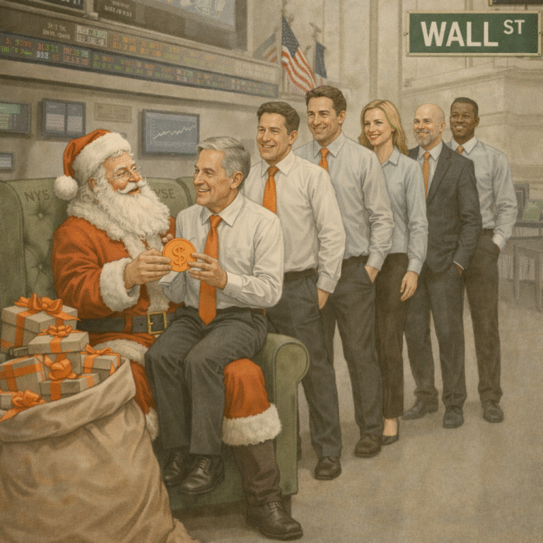 Julenissen med kosestund på Wall Street