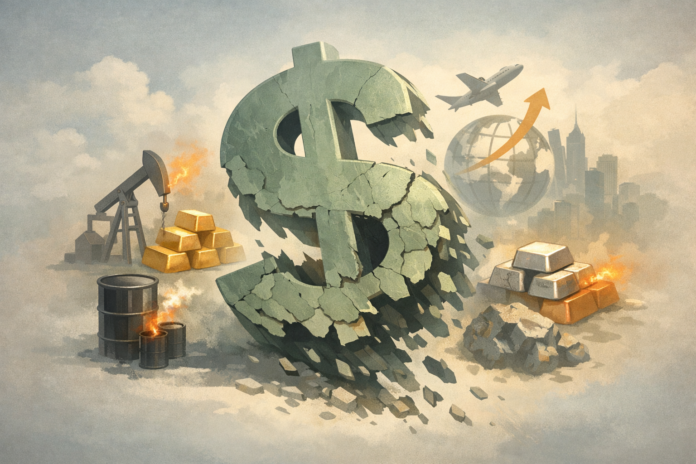 Dollarkursen på veg ned, bilde av verdier med dollaren i senter